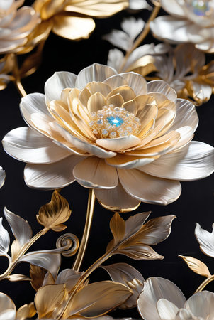 Luxury elegant silver and gold flowers.の素材