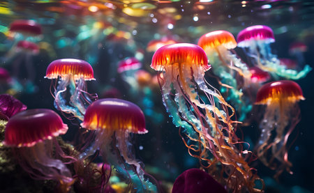 Colorful and vivid color jellyfish under the sea.の素材