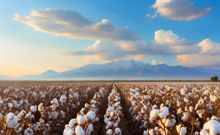 A cotton field with fluffy white balls.の素材