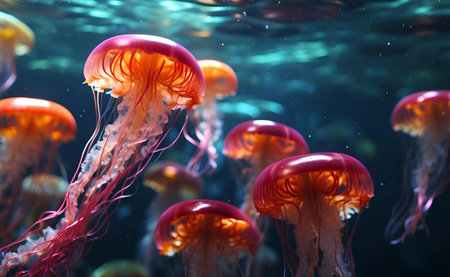 Colorful and vivid color jellyfish under the sea.の素材
