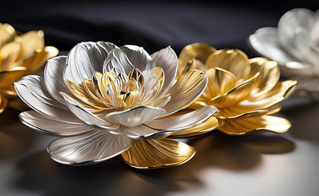 Luxury elegant silver and gold flowers.の素材