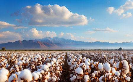A cotton field with fluffy white balls.の素材
