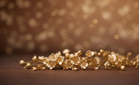 Creamy gold flowers with blurred brown background.の素材