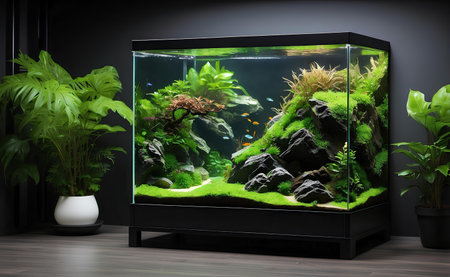 Aquarium with delicate details in living room.の素材