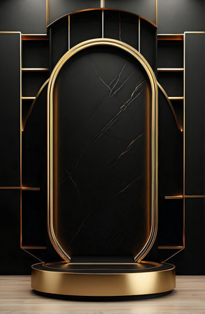 Modern black and gold podium for product display presentation.の素材