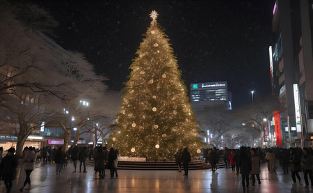 A Christmas tree in Tokyo with beautiful night light.の素材