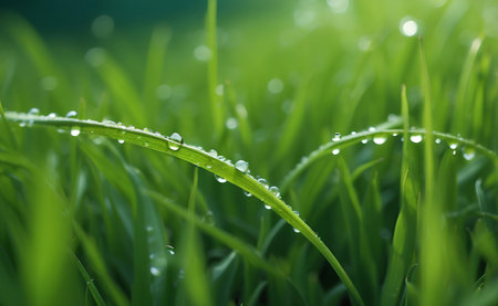 Natural green grass with water drops background.の素材