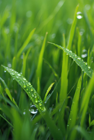 Natural green grass with water drops background.の素材