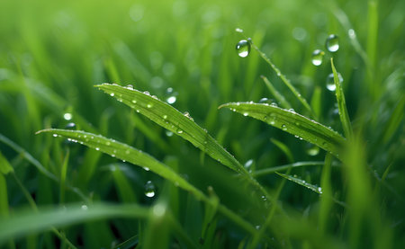 Natural green grass with water drops background.の素材