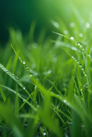 Natural green grass with water drops background.の素材