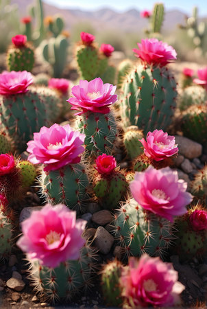 Cute cactus plants with sweet beautiful flowers.の素材