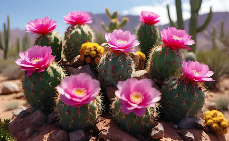Cute cactus plants with sweet beautiful flowers.の素材