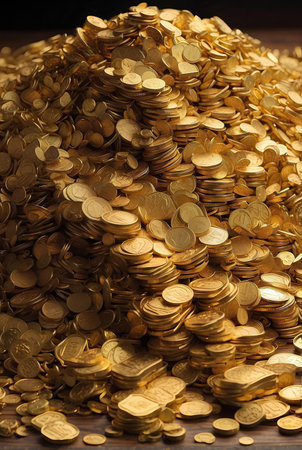 Many pile of gold bars and gold coins.aの素材
