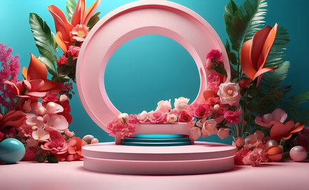 Modern podium for beauty and cosmetic product presentation.の素材