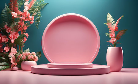 Modern podium for beauty and cosmetic product presentation.の素材