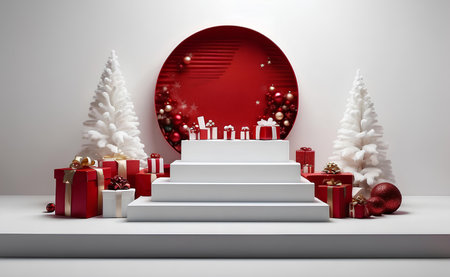 Merry Christmas product display podium with tree and decoration.の素材