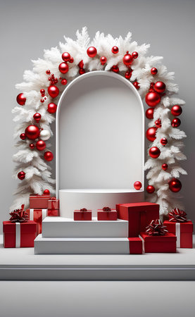 Merry Christmas product display podium with tree and decoration.aの素材