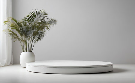 Minimal podium and white background for product presentation.の素材