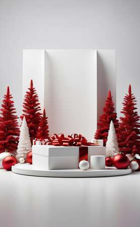 Merry Christmas product display podium with tree and decoration.の素材