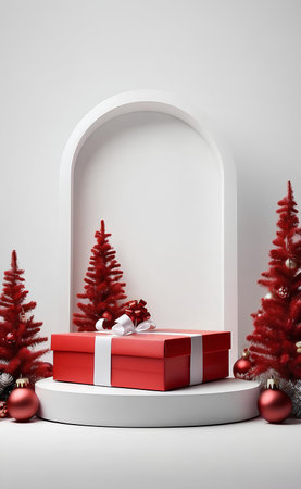 Merry Christmas product display podium with tree and decoration.の素材