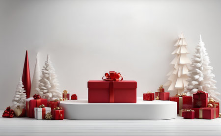 Merry Christmas product display podium with tree and decoration.の素材