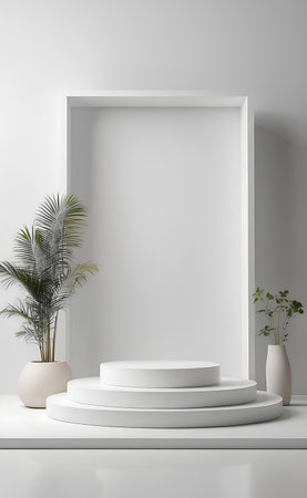 Minimal podium and white background for product presentation.の素材