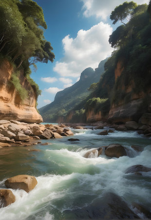 A beautiful river with mountain nature background.の素材