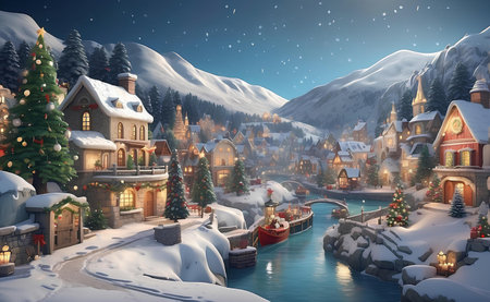 A Christmas village with beautiful Christmas decoration.の素材
