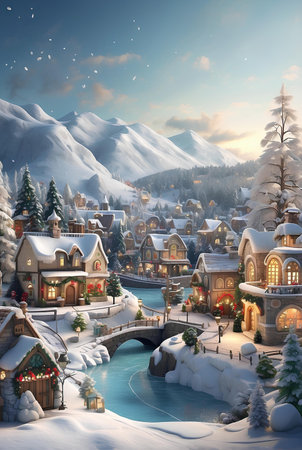 A Christmas village with beautiful Christmas decoration.の素材