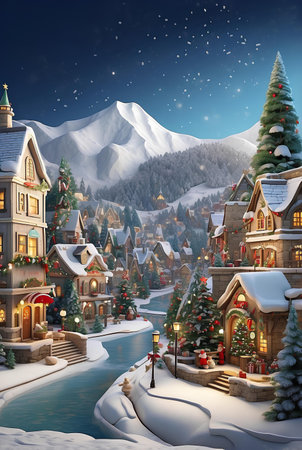 A Christmas village with beautiful Christmas decoration.の素材