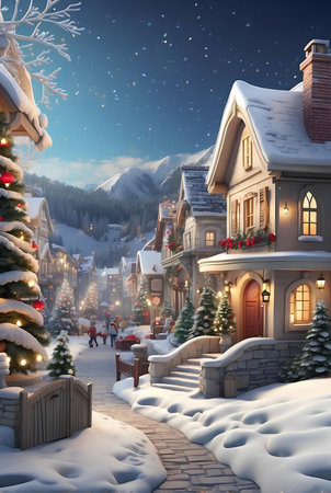 A Christmas village with beautiful Christmas decoration.の素材