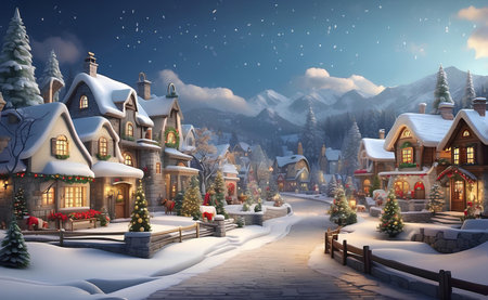 A Christmas village with beautiful Christmas decoration.の素材