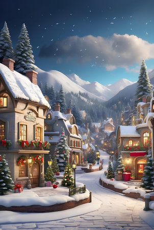 A Christmas village with beautiful Christmas decoration.の素材