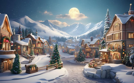A Christmas village with beautiful Christmas decoration.の素材
