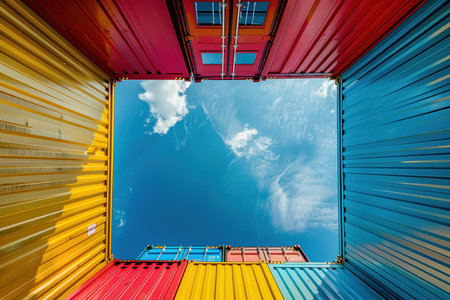 A Colorful shipping containers with beautiful blue sky.の素材