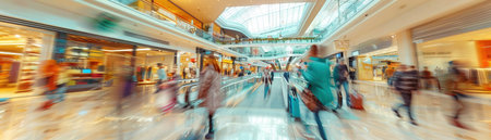 A Motion blur of people walking in a shopping mall.の素材