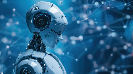 An Ai humanoid robot, artificial intelligence or machine learning concepts. globalization and technology development.の素材