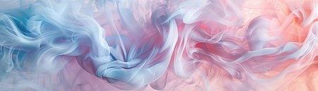 An Elegant waves of pastel-colored smoke create a soft, flowing texture on a light backdrop.の素材