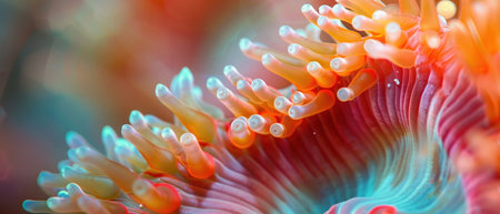 A Close-up of a colorful sea anemone, highlighting the beauty and diversity of marine life.の素材