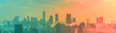 A PM 2.5 shadow over the city, with tech solutions and streamers leading the fight for healthの素材