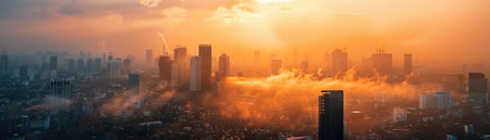 A PM 2.5 shadow over the city, with tech solutions and streamers leading the fight for healthの素材