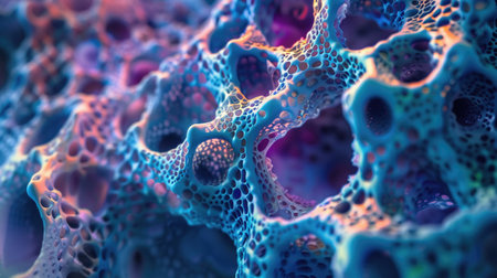 A Microscopic close-up view of a biological cellular structure, representing concepts of biology and medicine.の素材