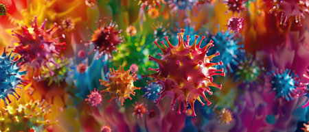 A Colorful illustration concept of virus spread and the importance of protection against infectious diseases.の素材