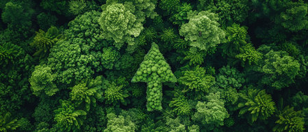 The forest reveals a growth arrow shape,From above, symbolizing economic growth in harmony with nature.の素材
