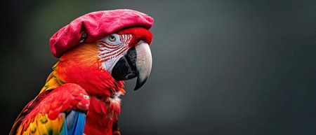 Parrot with a stylish beret, vibrant colors, profile shot, artistic flair, bright and fashionable, charming moodの素材