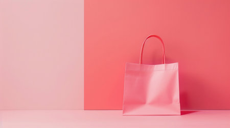 Minimalist pink shopping bag on a two-tone background, modern retail concept.の素材