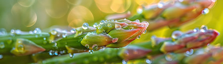 Asparagus tips with dew, macro, lush freshness, panoramic vitalityの素材