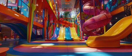 Colorful indoor playground, wide shot, child's paradise, playful havenの素材