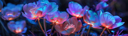 Bioluminescent flowers, ultraviolet glow, enchanted flora, nighttime magical gardenの素材