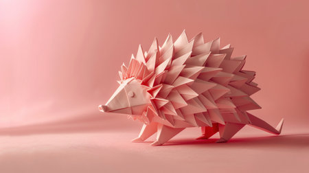 Pink hedgehog, origami art style, soft shadow, pastel backdropの素材